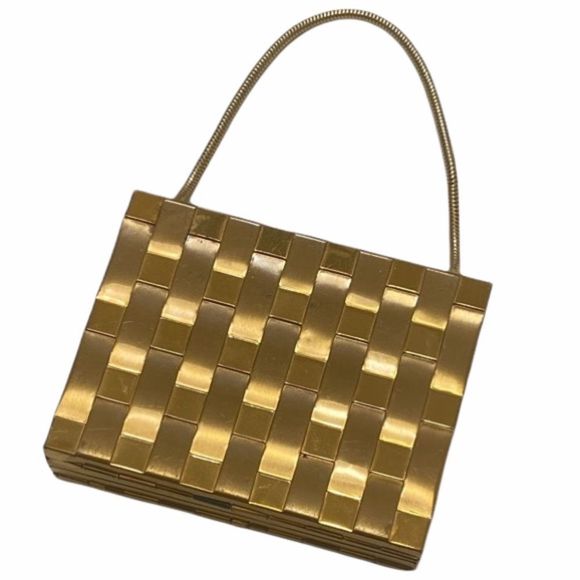 Vintage Mod Gold Metal Basketweave Bag - Picture 2 of 15